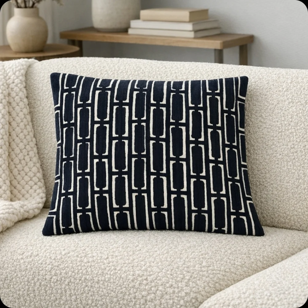 NWT WEST ELM Mid-Century Crewel Bracket Geo Pillow Cover, Size 20